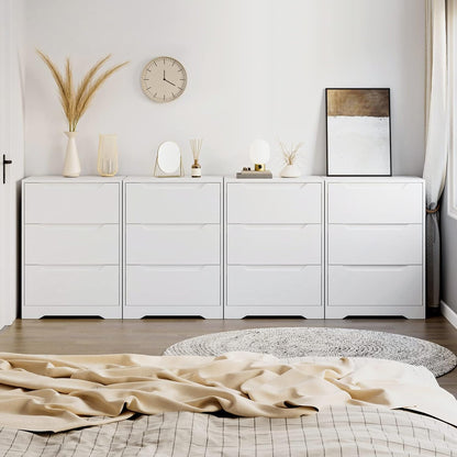 Modern 3 Drawer Dresser, Wood Chest of Drawers with Storage, Tall Nightstand with Cut-Out Handles, Side End Table, Accent Storage Cabinet for Living Room, Entryway, White