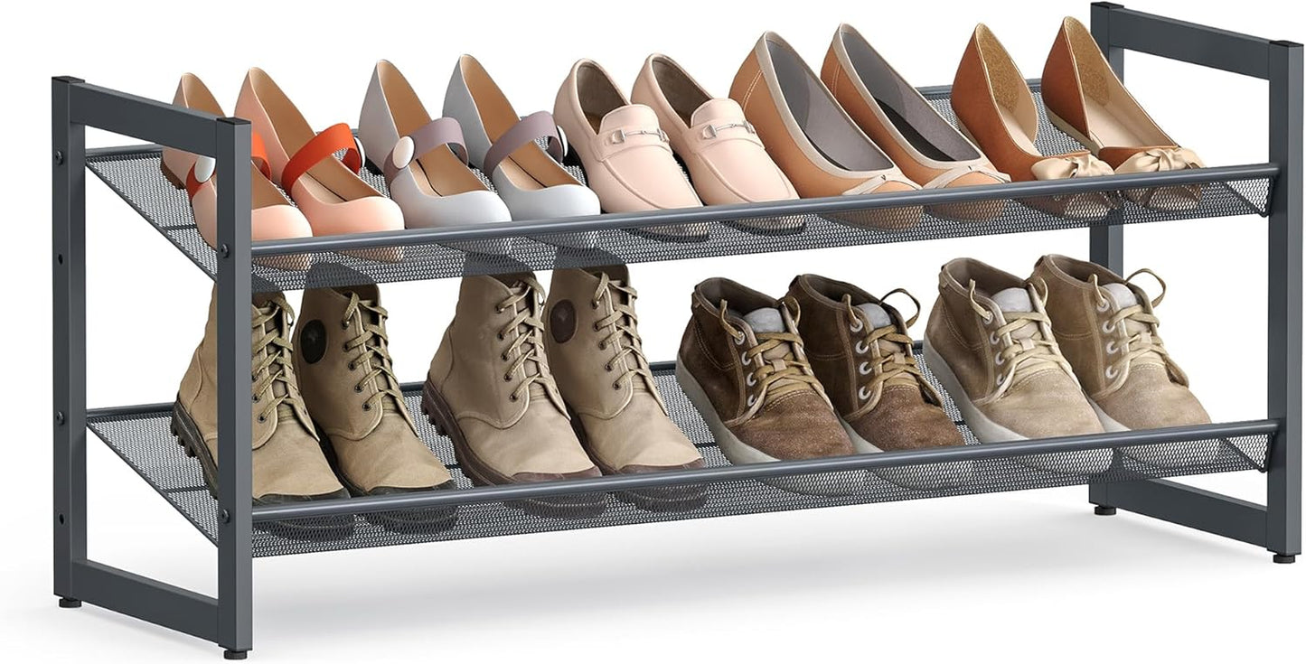 Shoe Rack, 5-Tier Shoe Organizer, Metal Shoe Storage for Garage, Stackable Shoe Shelf, with Adjustable Flat or Angled Shelves, 20-25 Pairs, Bronze ULMR05A