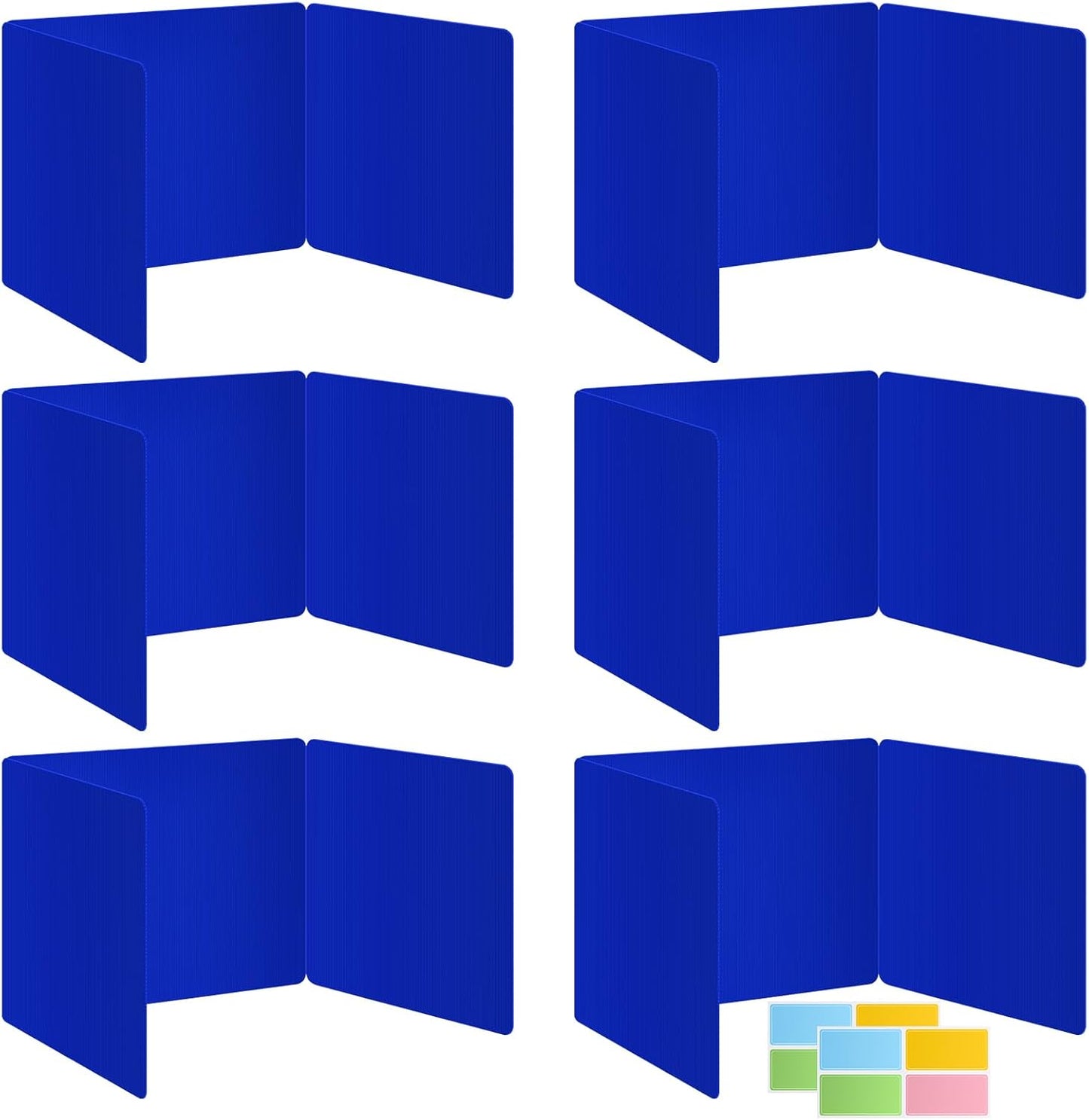 6 Pack Blue Desk Dividers for Students, Privacy Shields Folder for Students, Durable & Waterproof Plastic Study Board, Classroom Teacher Supplies Test Divider, Includes Extra Labels