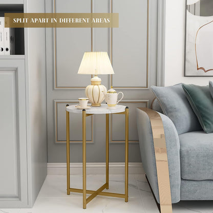 Coffee Table Set of 3,Modern Faux Marble Top with Golden Frame,1 Coffee Table & 2 Accent Table, Living Room Table Set, for Apartment,Office and so On,White & Gold (LCTR-W)
