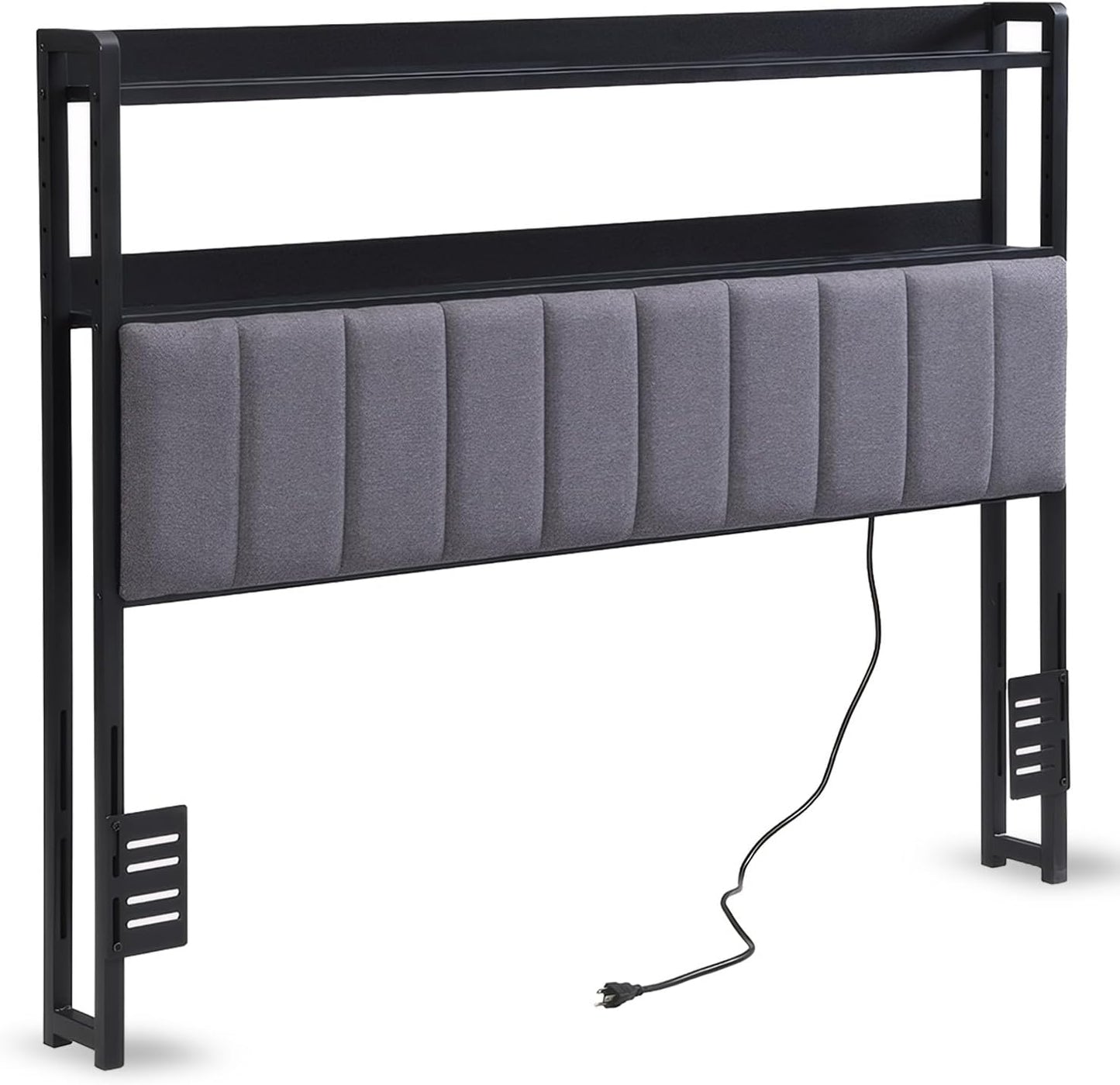 Headboard for Queen Size Bed with 2-Tier Storage, Upholstered Headboards with Outlets, USB Ports and LED Light,Head Board Only, Height Adjustable, Sturdy and Stable (Queen)
