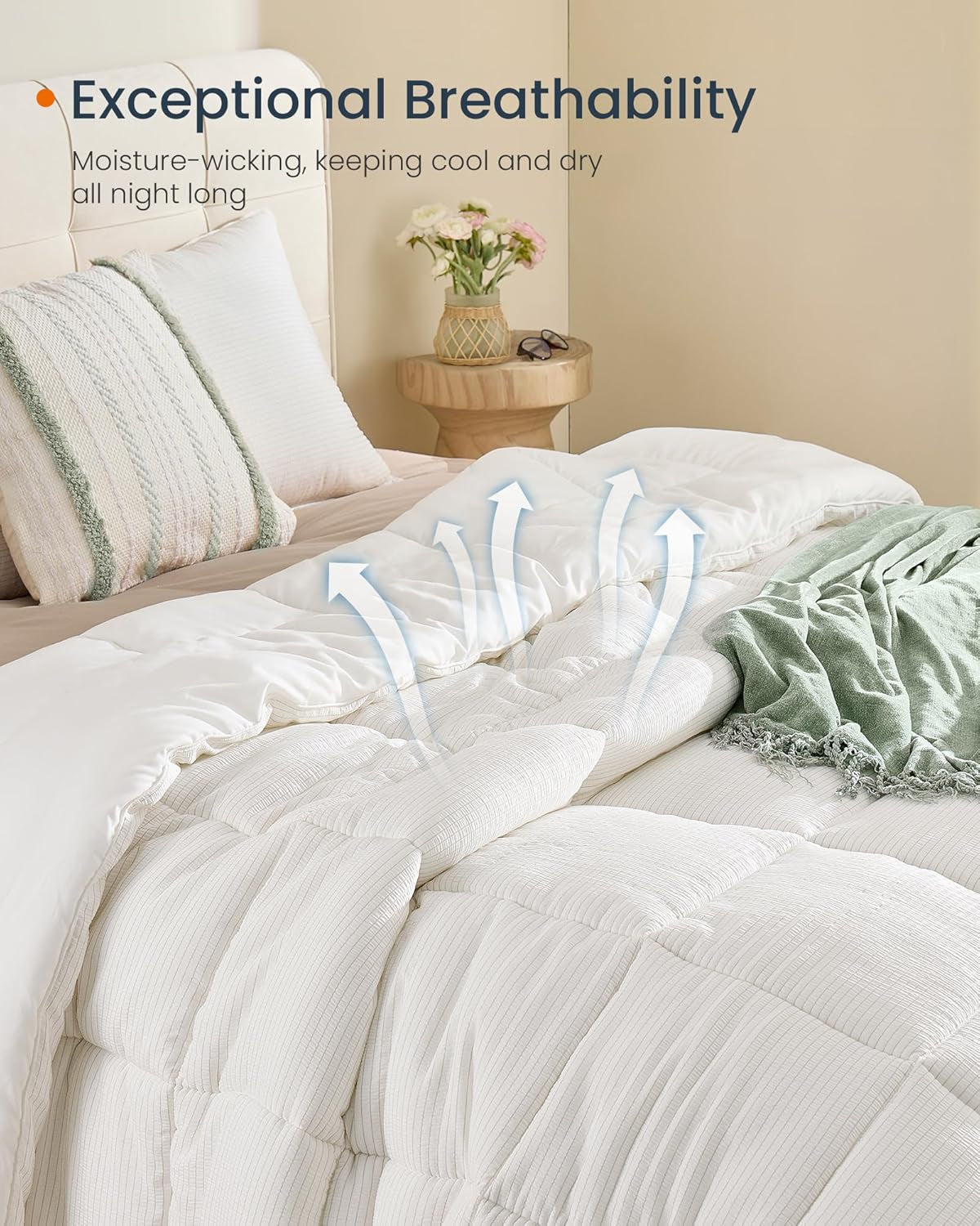 down Alternative Comforter, Qween Size Duvet Insert, 88 X 88 Inches, All-Season Quilt, Breathable Viscose and Soft Microfiber, 300 GSM Fill, for Hot Sleepers, Machine Washable, White