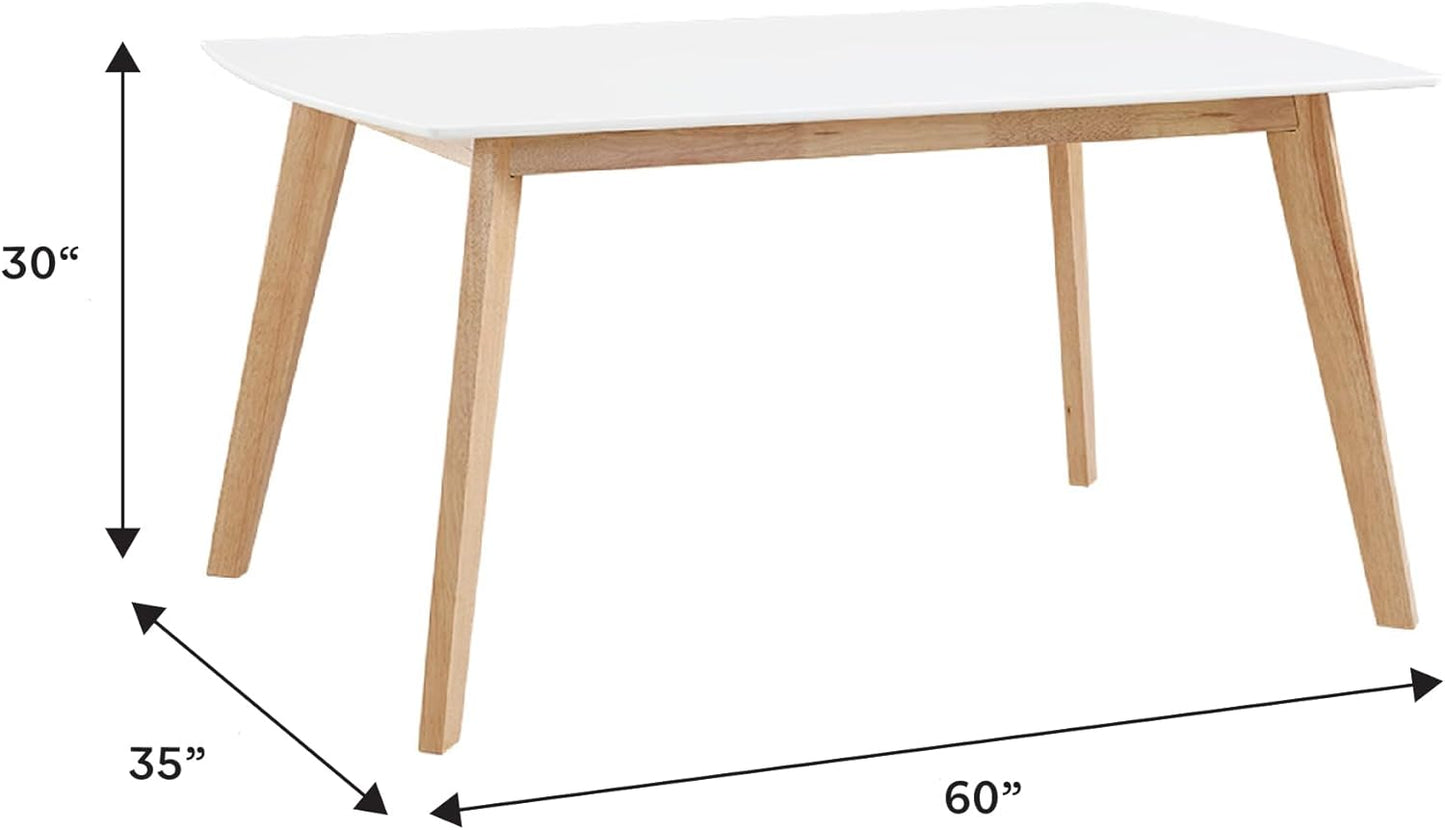 Mid Century Modern Wood Table Dining Room Kitchen Set Dining Chairs, 60 Inch, 6 Person , White and Natural