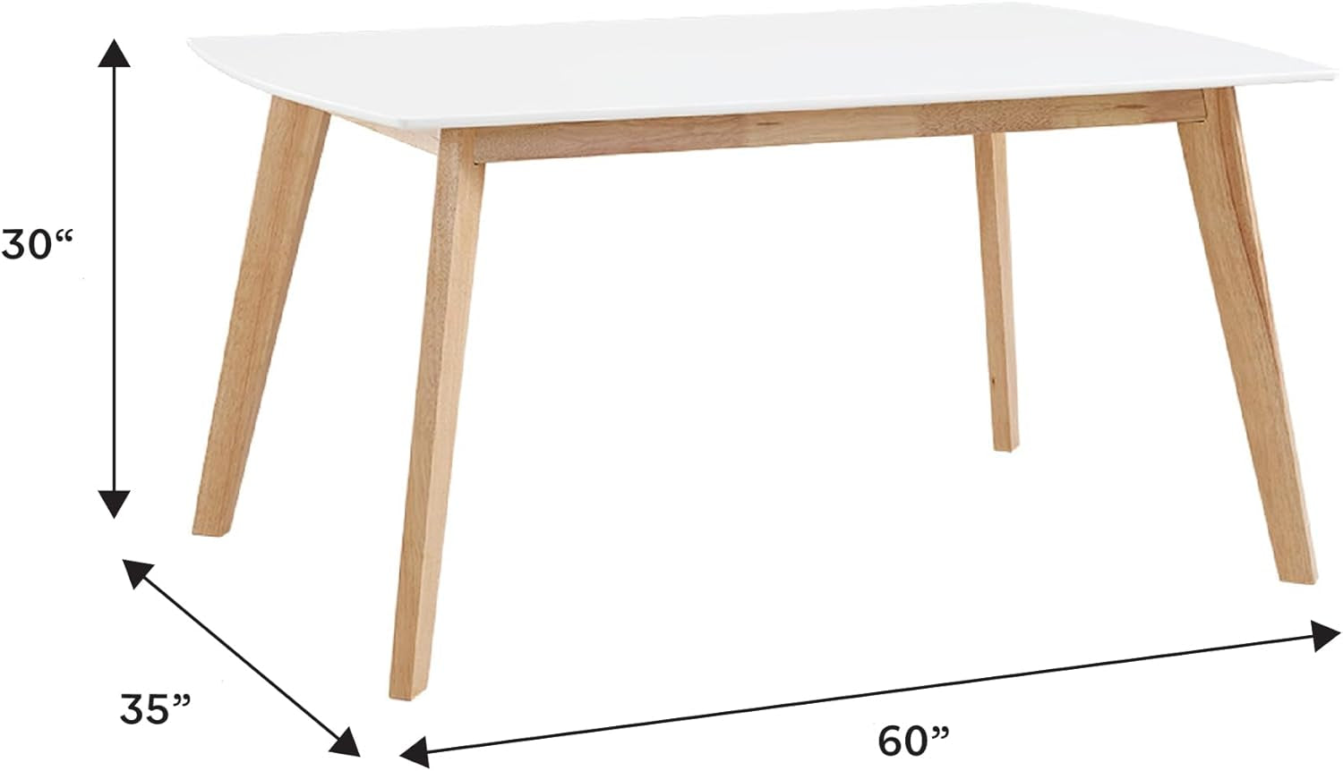 Mid Century Modern Wood Table Dining Room Kitchen Set Dining Chairs, 60 Inch, 6 Person , White and Natural