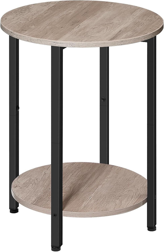round Side Table, Wooden Look Accent End Table for Sofa Couch, round Nightstand with 2-Tier Storage Shelf, for Small Spaces in Living Room, Bedroom, Greige BG58BZ01G1