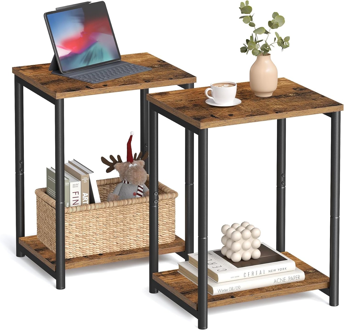 Side Table, Small End Table, Nightstand for Living Room, Bedroom, Office, Bathroom, Rustic Brown and Black ULET271B01