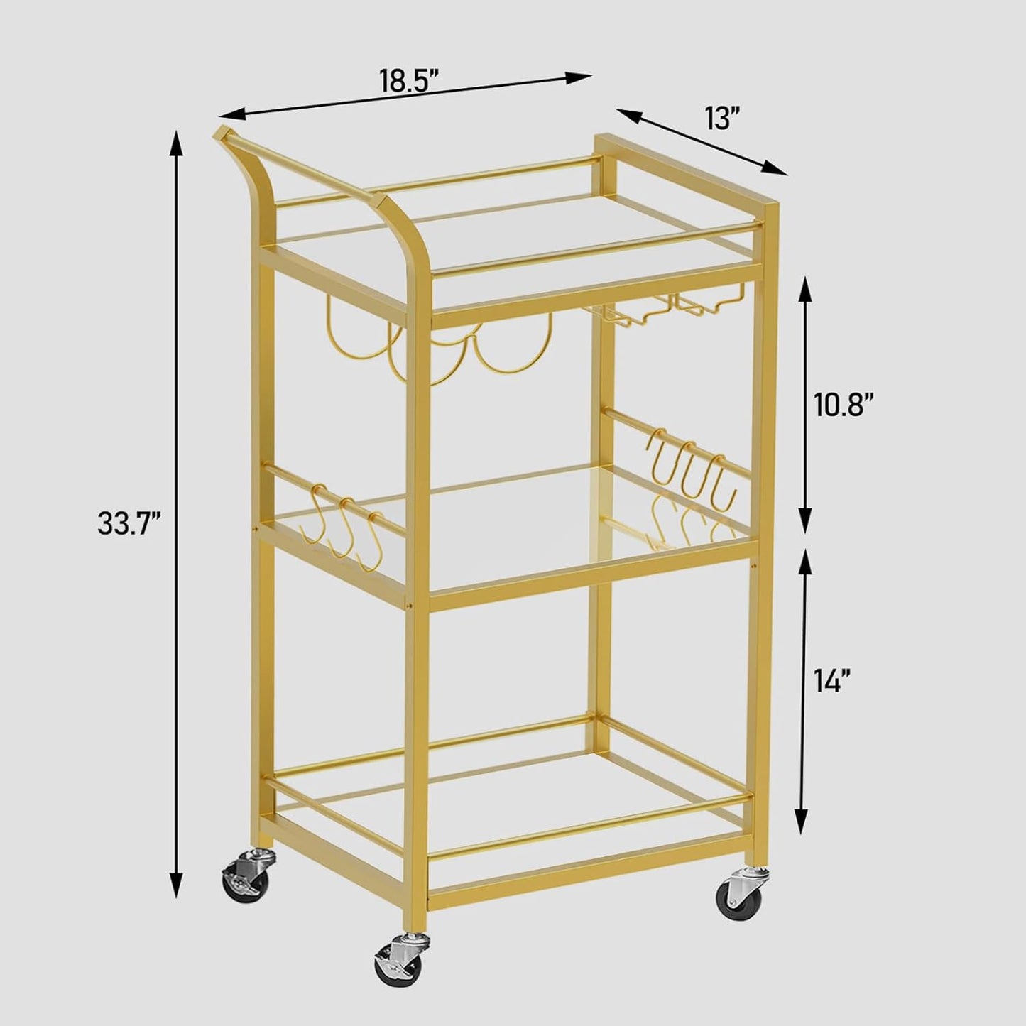 Bar Cart, Home Bar Serving Cart with 3-Tier Mirrored Shelf, Wine Cart, Mobile Kitchen Shelf, Gold BC01BB034