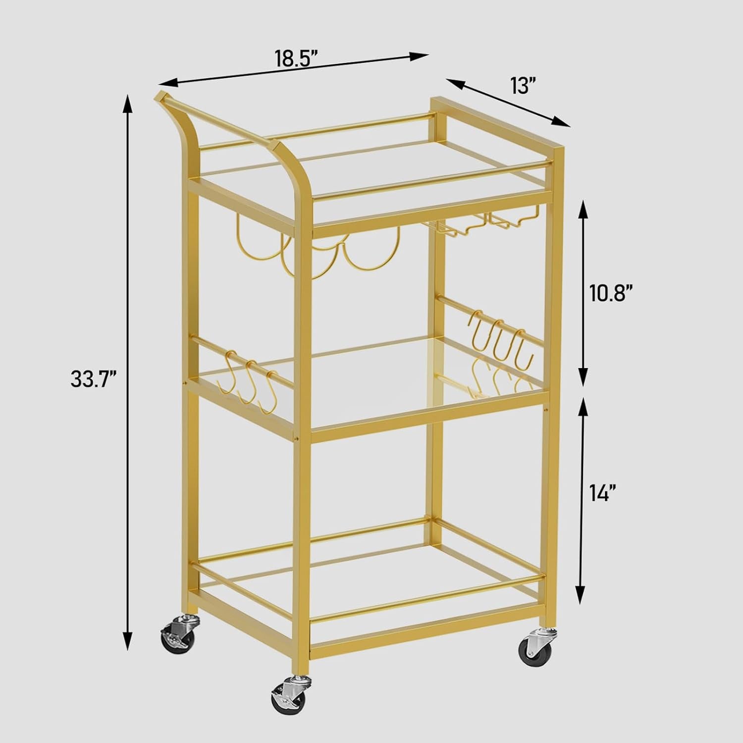 Bar Cart, Home Bar Serving Cart with 3-Tier Mirrored Shelf, Wine Cart, Mobile Kitchen Shelf, Gold BC01BB034