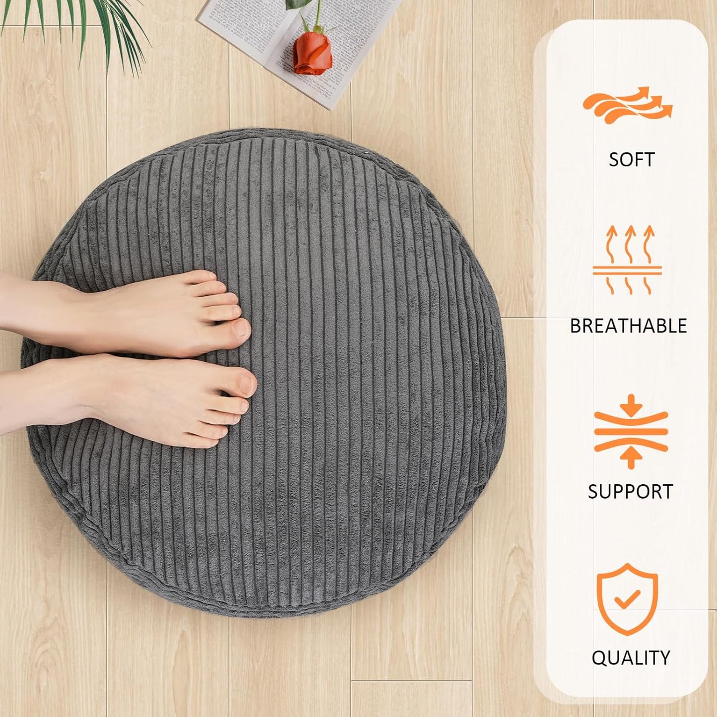 Pouf Ottoman Stuffed round Modern Foam Filled Foot Rest Corduroy Poufs for Living Room Chair Decorative 20 X 15 Inches Fluffy Pouf Foot Stool Storage Ottoman, Dark Grey