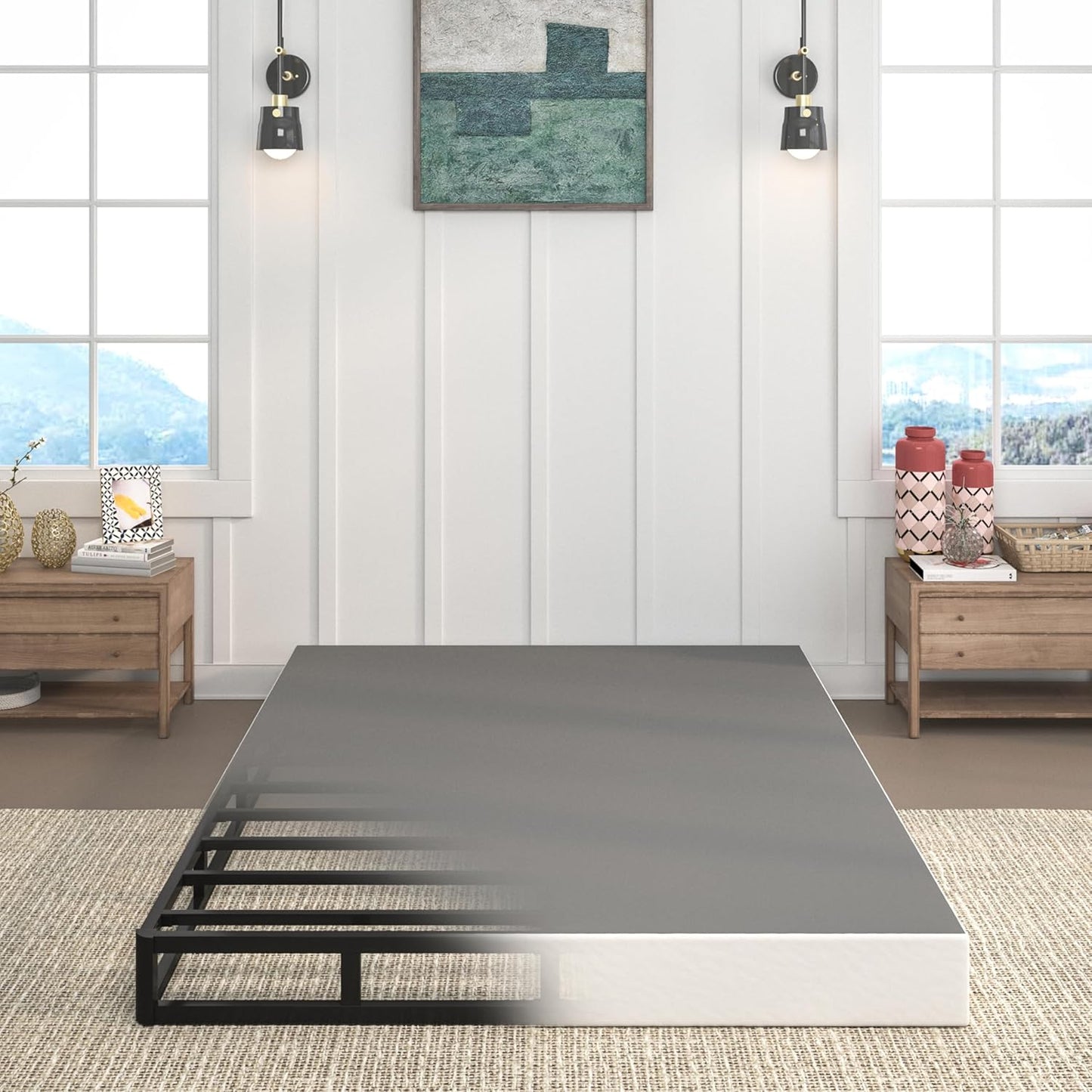 7 Inch Box Spring Full Size Bed, Heavy Duty Metal Mattress Foundation, 3000 Lbs Capacity, High Profile, Noise-Free, Easy Assembly with Fabric Cover