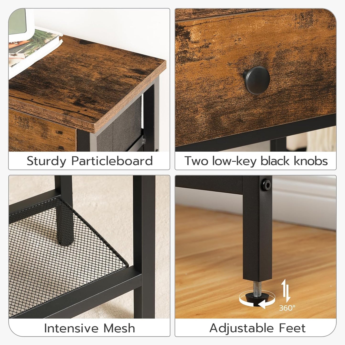 29.5" Narrow Console Table with 2 Fabric Drawers, Sofa Table, Small Entryway Table with 3-Tier Storage Shelves, behind Couch Table, for Living Room, Hallway, Rustic Brown and Black BF72XG01