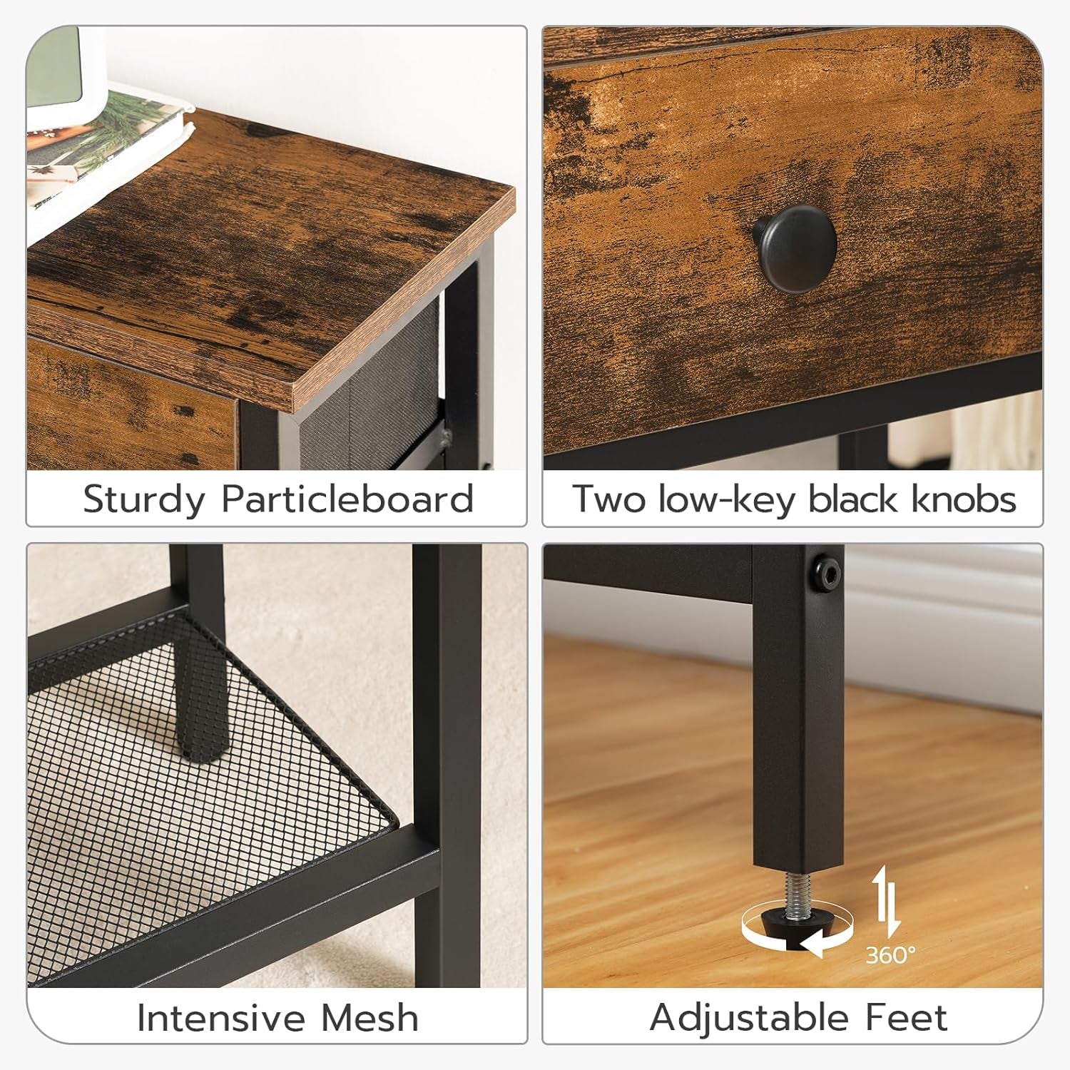 29.5" Narrow Console Table with 2 Fabric Drawers, Sofa Table, Small Entryway Table with 3-Tier Storage Shelves, behind Couch Table, for Living Room, Hallway, Rustic Brown and Black BF72XG01