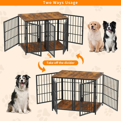 Heavy Duty Dog Crate Furniture: 72Inch Extra Large End Table Style Doggie Crates with Three Doors - inside Modern Big TV Stand Style Puppy Wooden Kennel with Removable Tray for Medium Large Dogs White