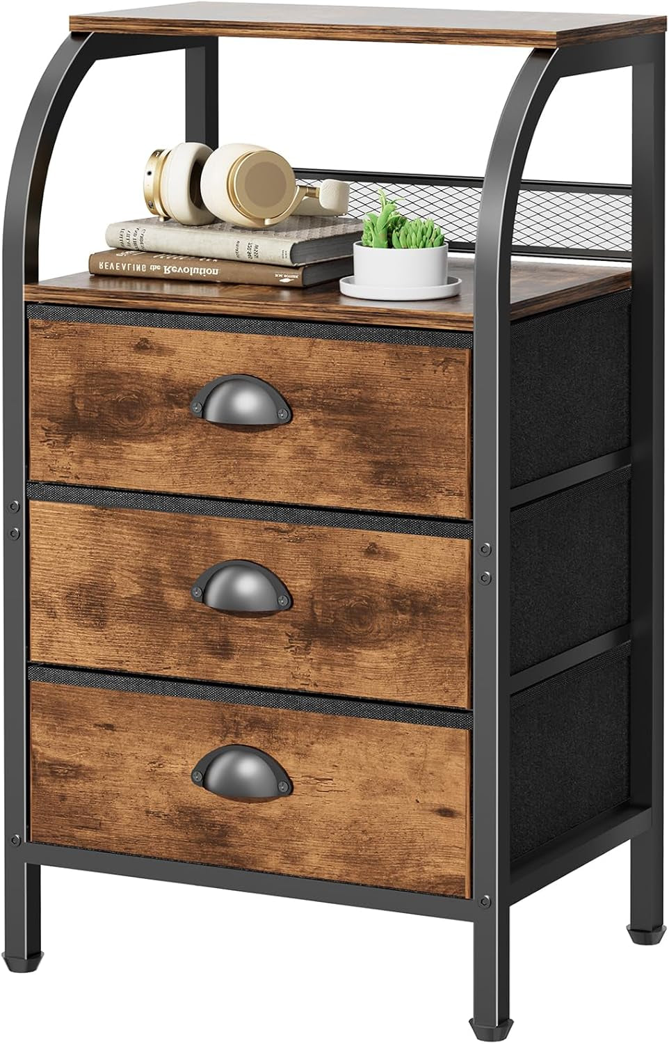 Night Stand Nightstand with Drawer Nightstands Storage Night Stands 3 Drawers Bedside Dresser Table Open Shelves Small Bed Side End Tables Fabric Cabinet for Bedroom Living Room Furniture