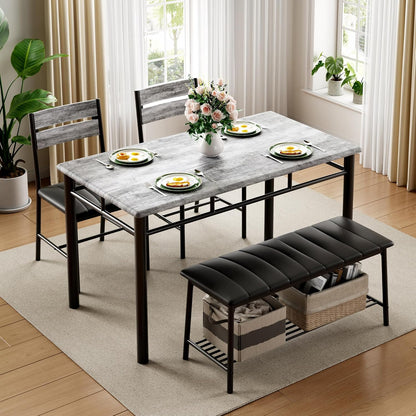 Dining Table Set for 4, Kitchen Table with Upholstered Bench and 2 Chairs, Kitchen Table and Chairs Set for Small Space, Apartment, Gray