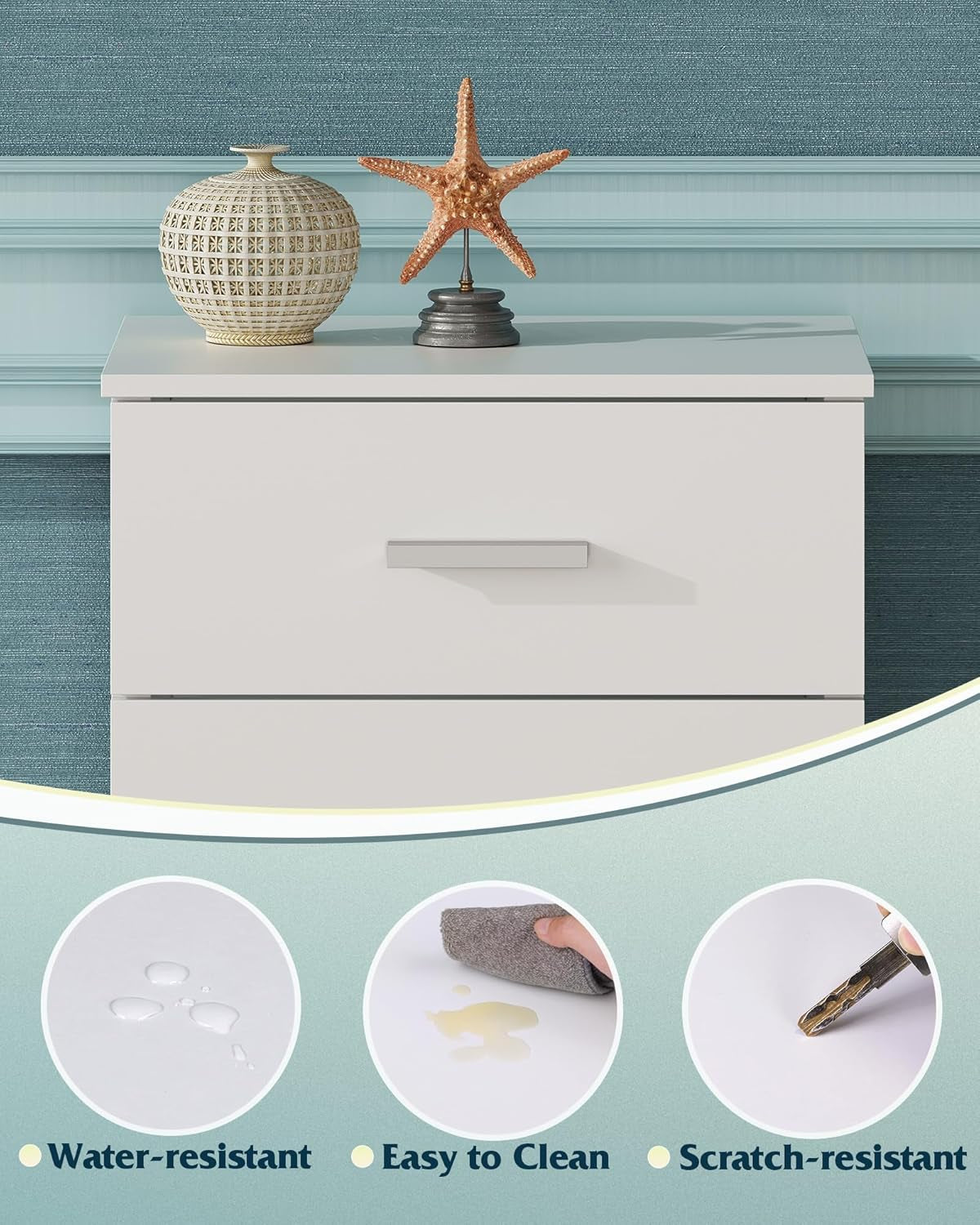 White Night Stand, Wood Nightstand with 3 Drawers, Bed Side Table for Bedroom, Living Room, Dorm, Modern Minimalist Bedside Table