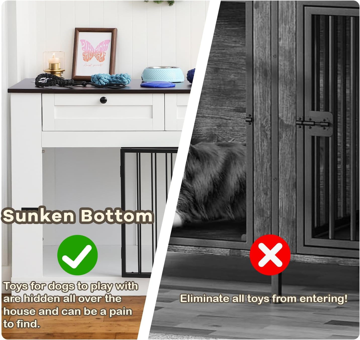 Dog Crate Furniture TV Stand with Charging Station-47.24"Heavy Duty Dog Kennel Furniture Tv Table with 2 Drawers Storage,Indoor TV Stand for Small Medium Dogs,For Bedroom Living Room (White, 1.2M)