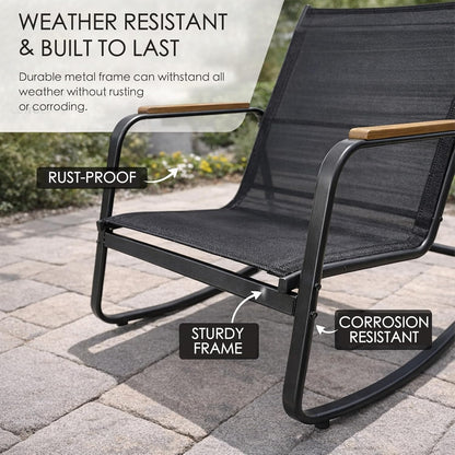 4-Piece Outdoor Patio Furniture Set with Textilene Chairs, Metal Conversation Set, Tempered Glass Coffee Table, Powder-Coated Steel Frame for Garden, Poolside, Backyard Black