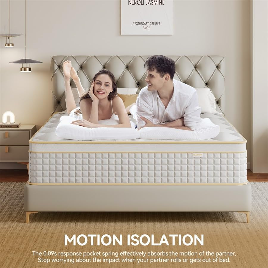 Queen Mattress 12 Inch, Hybrid Mattress in a Box with Memory Foam and Pocket Springs for Pressure Relief, Medium Firm Queen Size Mattress, Motion Isolation, Certipur-Us.