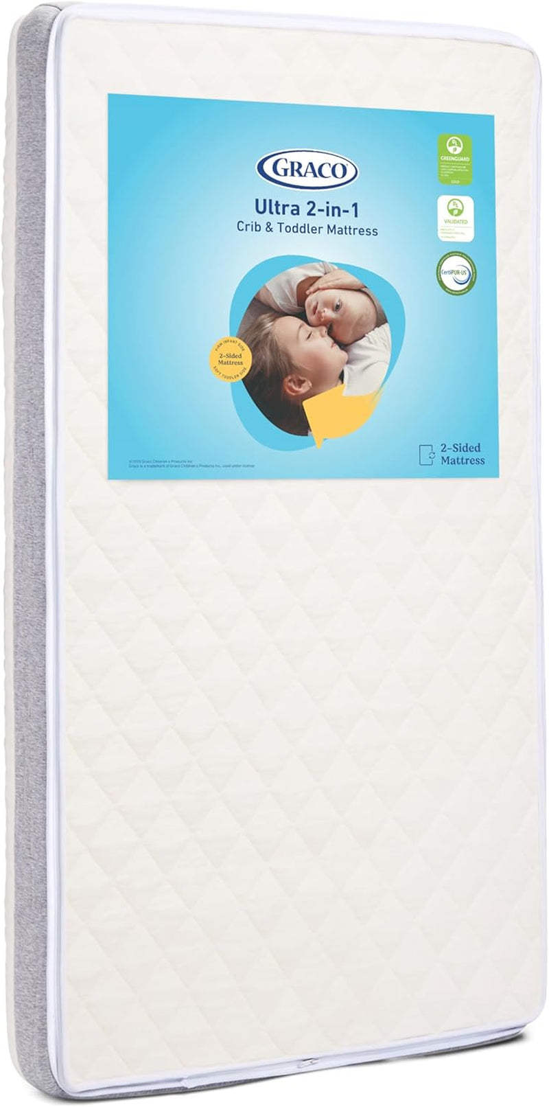 Ultra 2-In-1 Premium Dual Sided Crib & Toddler Mattress - GREENGUARD Gold, Certipur-Us Certified Foam, Machine Washable Cover with 100% Waterproof Surface, Fits Standard Crib & Toddler Beds
