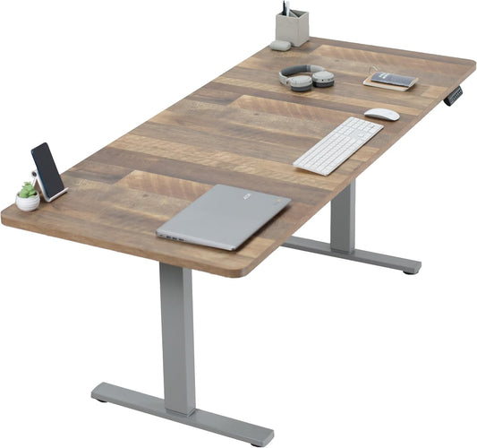 Electric 71 X 30 in Standing Desk, Memory Height Adjustment, 1B Series, Reclaimed Wood Top Gray Frame, DESK-KIT-1G7P