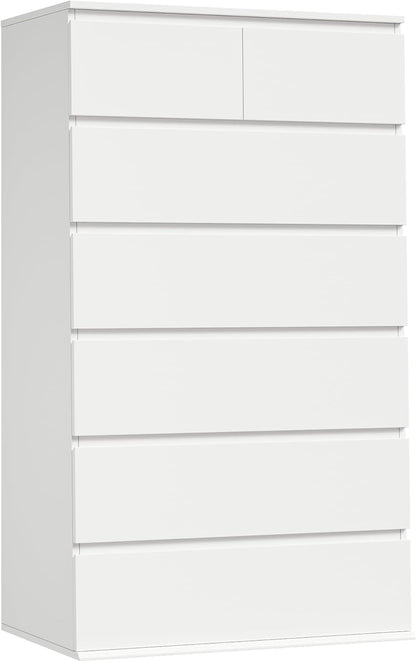 7 Drawer Dresser, White Dresser Tall Dresser, 23.6W X 15.7D X 46.7H in White Chest of Drawers with Large Storage Space for Home
