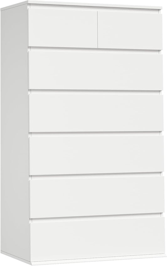 7 Drawer Dresser, White Dresser Tall Dresser, 23.6W X 15.7D X 46.7H in White Chest of Drawers with Large Storage Space for Home