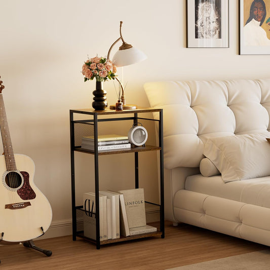 3-Tier Record Player Stand with Storage for up to 100 Vinyl Albums, Turntable Shelf with Brown Finish for Living Room & Bedroom