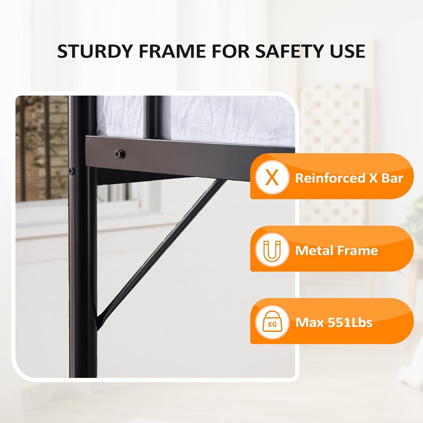 Loft Bed Full Size with Flat Rungs for Adults, Kids and Young Teens, No Box Spring Required,Heavy Duty Metal Slat Support,Black