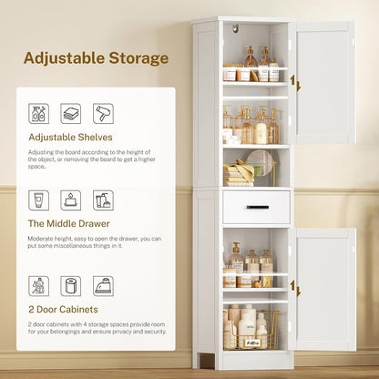 67" H Tall Bathroom Storage Cabinet with 2 Barn Doors and 1 Drawer, Narrow Bathroom Cabinet, Narrow Storage Unit, Adjustable Shelves, Floor Cabinets for Living Room, Kitchen, Forest Green