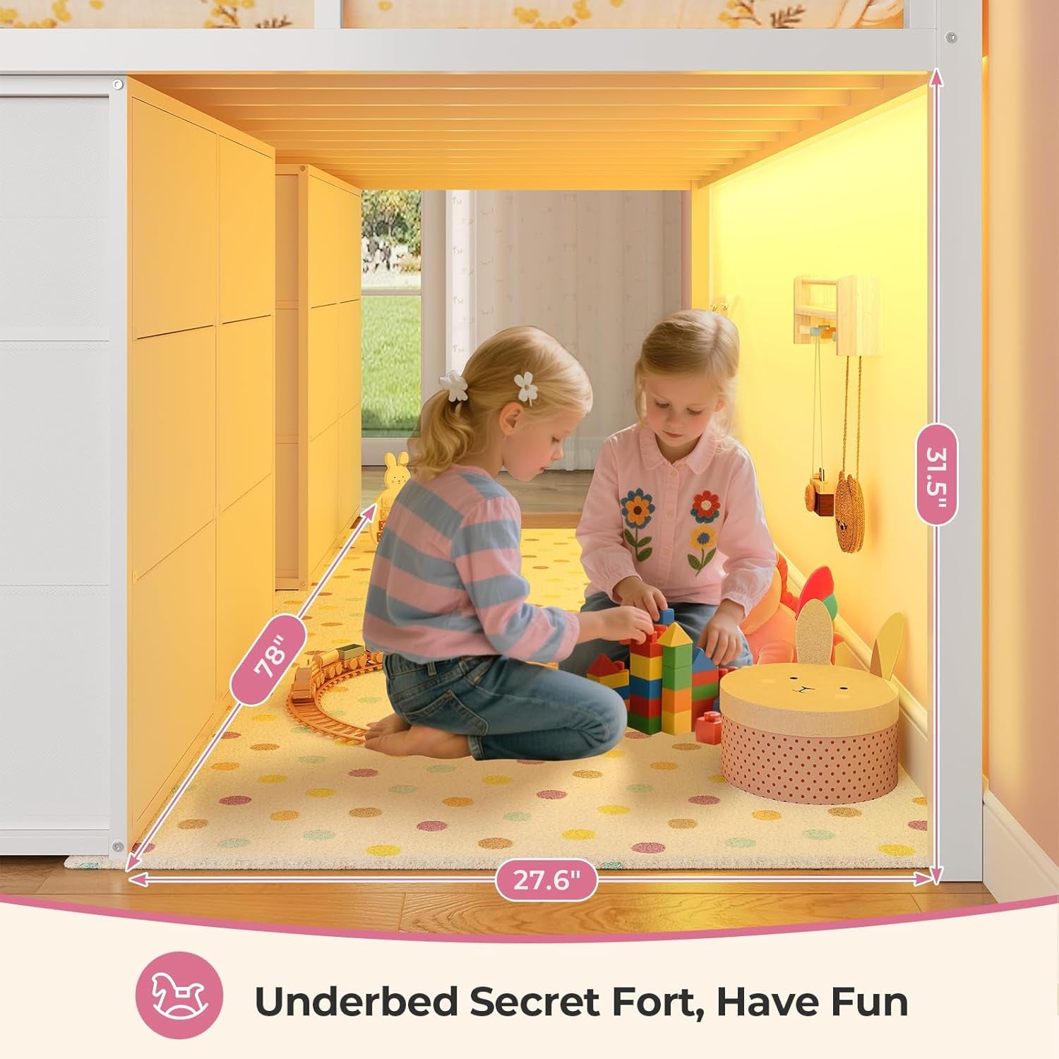 Low Loft Bed Twin Size with 8 Storage Drawers, Twin Loft Bed with Bookcase and LED Lights, Metal Kids Loft Bed with 14" H Safety Guardrail, Under-Bed Play Space, No Box Spring Needed, White