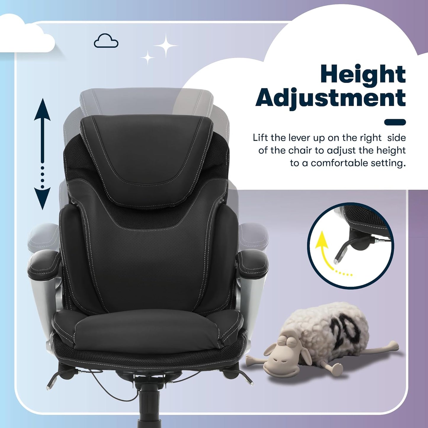 Bryce Executive Office Chair, Ergonomic Computer Deskchairs with Patented AIR Lumbar Support, Comfy Body Pillows, Height Adjustable, Swivel Base with Wheels, Bonded Leather, Black