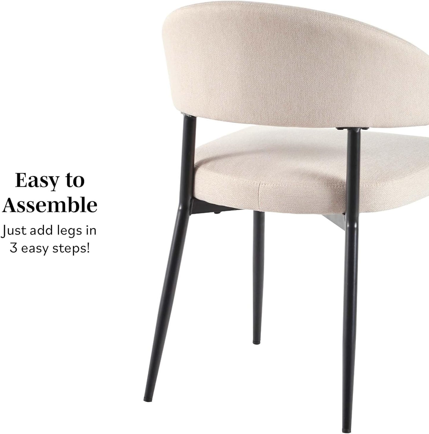 Modern Curved Back Upholstered Dining Chair with High-Performance Woven Upholstery and Powder Coated Steel Base, 2Pk, Ivory