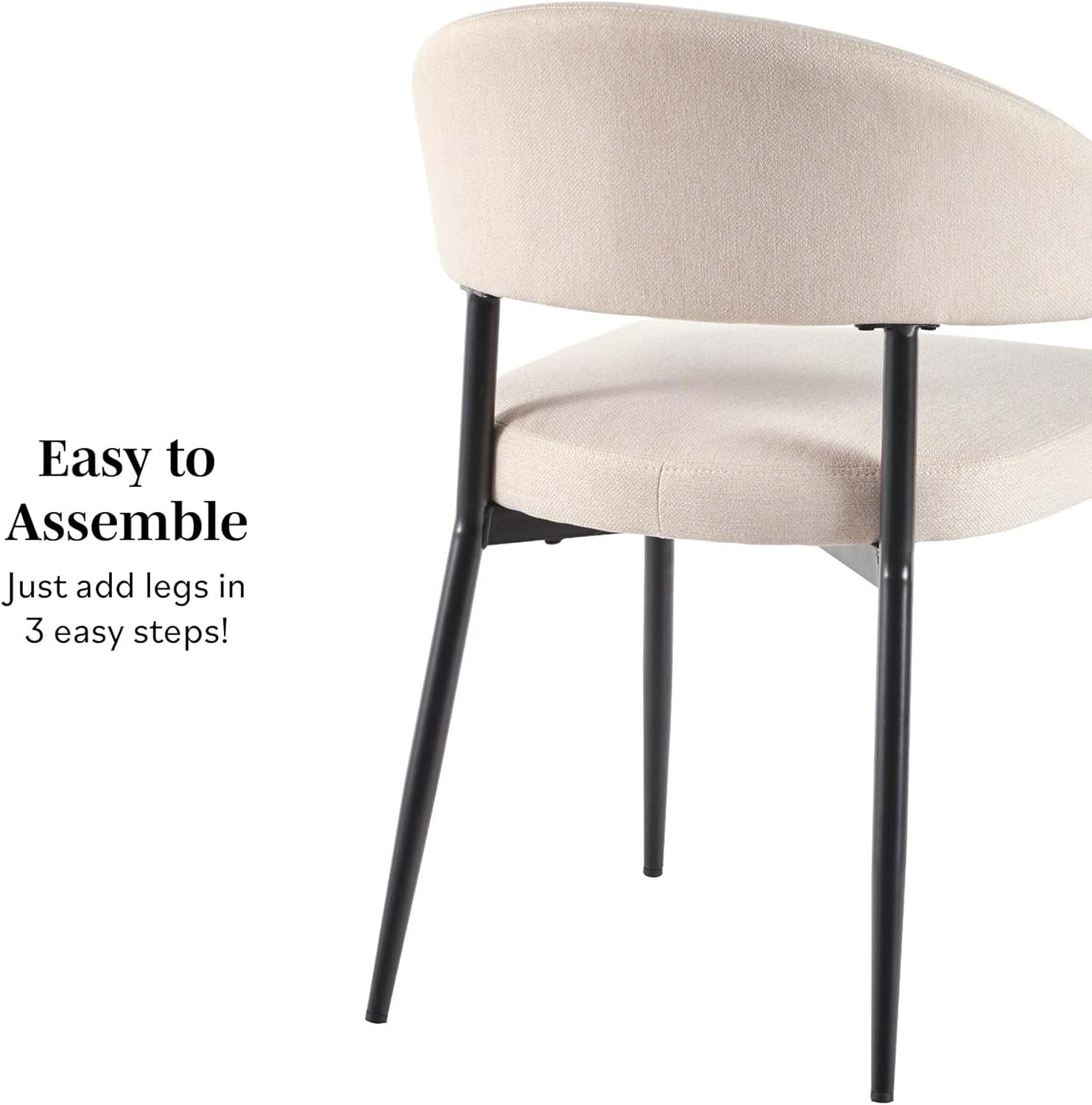 Modern Curved Back Upholstered Dining Chair with High-Performance Woven Upholstery and Powder Coated Steel Base, 2Pk, Ivory