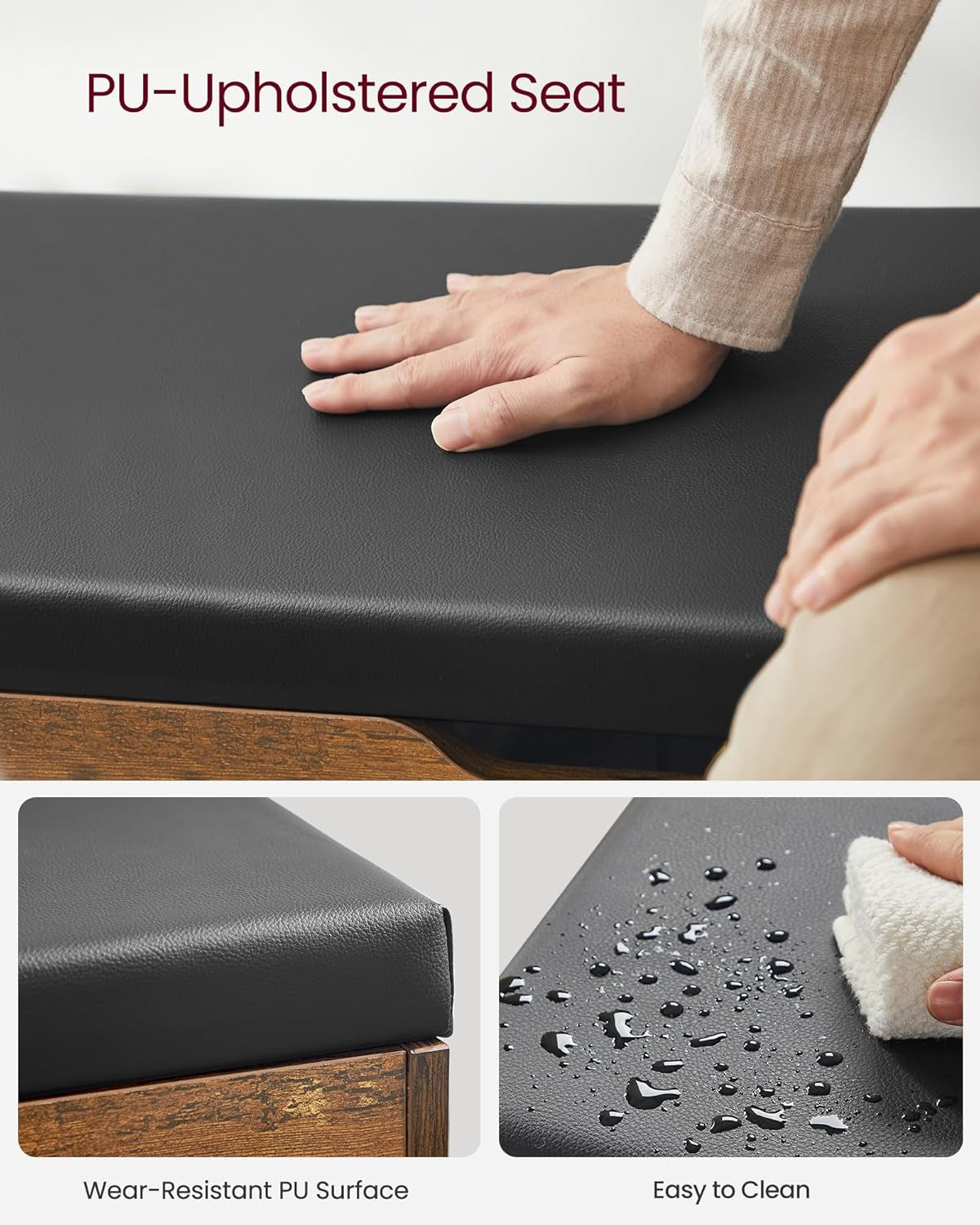 CUSTOS Collection - Storage Bench with Cushion, Shoe Bench, Padded Seat, Hidden Storage, Entryway, Hold up to 300 Lb, 11.8 X 31.5 X 17.3 Inches, Ebony Black and Ink Black ULHS030B03