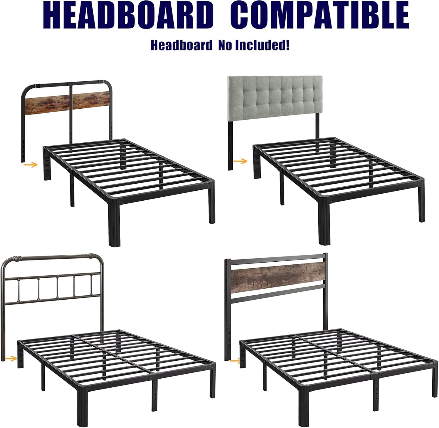 18In High Queen Bed Frame No Box Spring Needed, Heavy Duty Metal Platform Bed Frame Queen Size with round Corners, Easy Assembly, Noise Free, Black