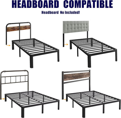 18In High Queen Bed Frame No Box Spring Needed, Heavy Duty Metal Platform Bed Frame Queen Size with round Corners, Easy Assembly, Noise Free, Black