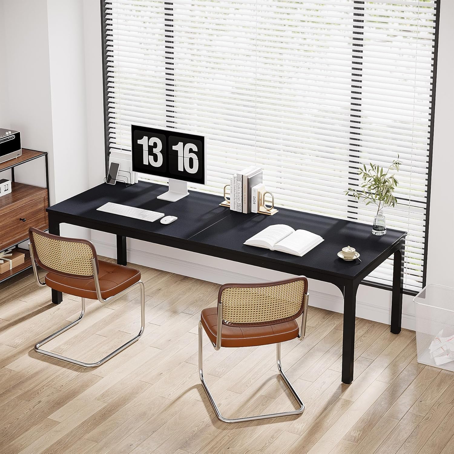 2-Person Home Office Desk, 78.7" Extra Long Computer Desk, Double Workstation for Home Office, Work Desk for Two People (Black)