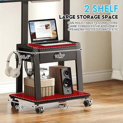 Mobile TV Stand with Drawer for 23-60 Inch Flat/Curved Screen,Tilt Rolling TV Cart on Wheels with 2 Shelves Adjustable Height Portable TV Stand Holds up to 50 Lbs for Indoor Outdoor Max VESA 400X400Mm