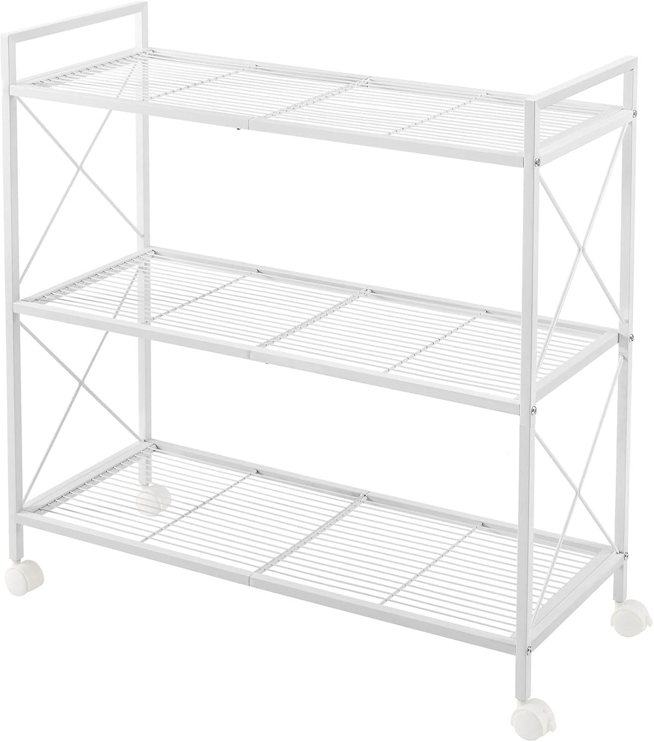 3-Tier Metal Storage Rack with Wheels, Mesh Shelving Unit with X Side Frames, 23.6-Inch Width, for Entryway, Kitchen, Living Room, Bathroom, Industrial Style, Black UBSC163B01
