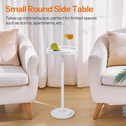 Small round Side Tables, Set of 2, Drink Tables, Coffee Martini Tables with Pedestal Accent for Small Spaces in Living Room, Bedroom, Sofa Couch, White WW168BZP201