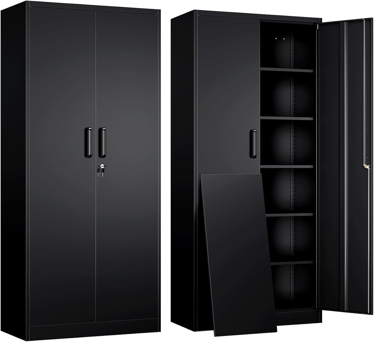 Metal Garage Storage Cabinet with 2 Doors and 5 Adjustable Shelves - 71" Steel Lockable File Cabinet,Locking Tool Cabinets for Office,Home,Garage,Gym,School (Black)