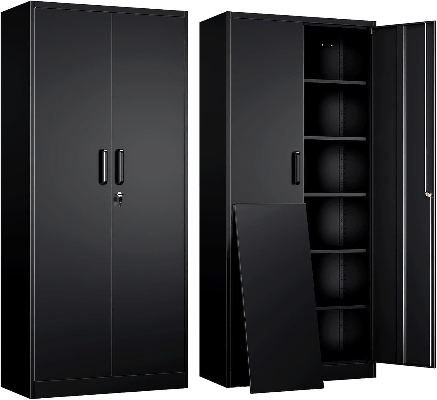 Metal Garage Storage Cabinet with 2 Doors and 5 Adjustable Shelves - 71" Steel Lockable File Cabinet,Locking Tool Cabinets for Office,Home,Garage,Gym,School (Black)