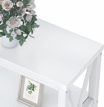 Console Table for Entryway, Long Sofa Table with 3 Tier Shelves, Modern White Hallway Tables for Living Room (55 Inch, White Oak)
