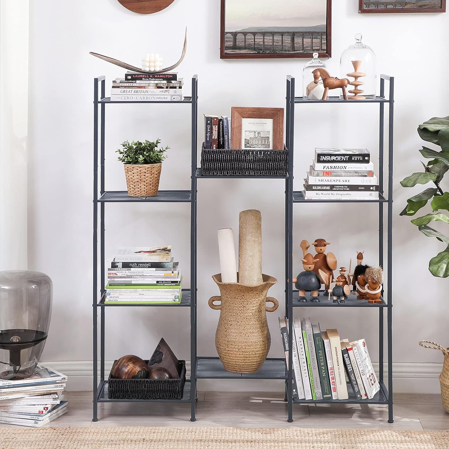 5-Tier Storage Rack, Bathroom Shelf, Extendable Plant Stand with Adjustable Shelf, for Bathroom, Living Room, Balcony, Kitchen, Black UBSC35BK, 11.8 X 15 X 50.4 Inches