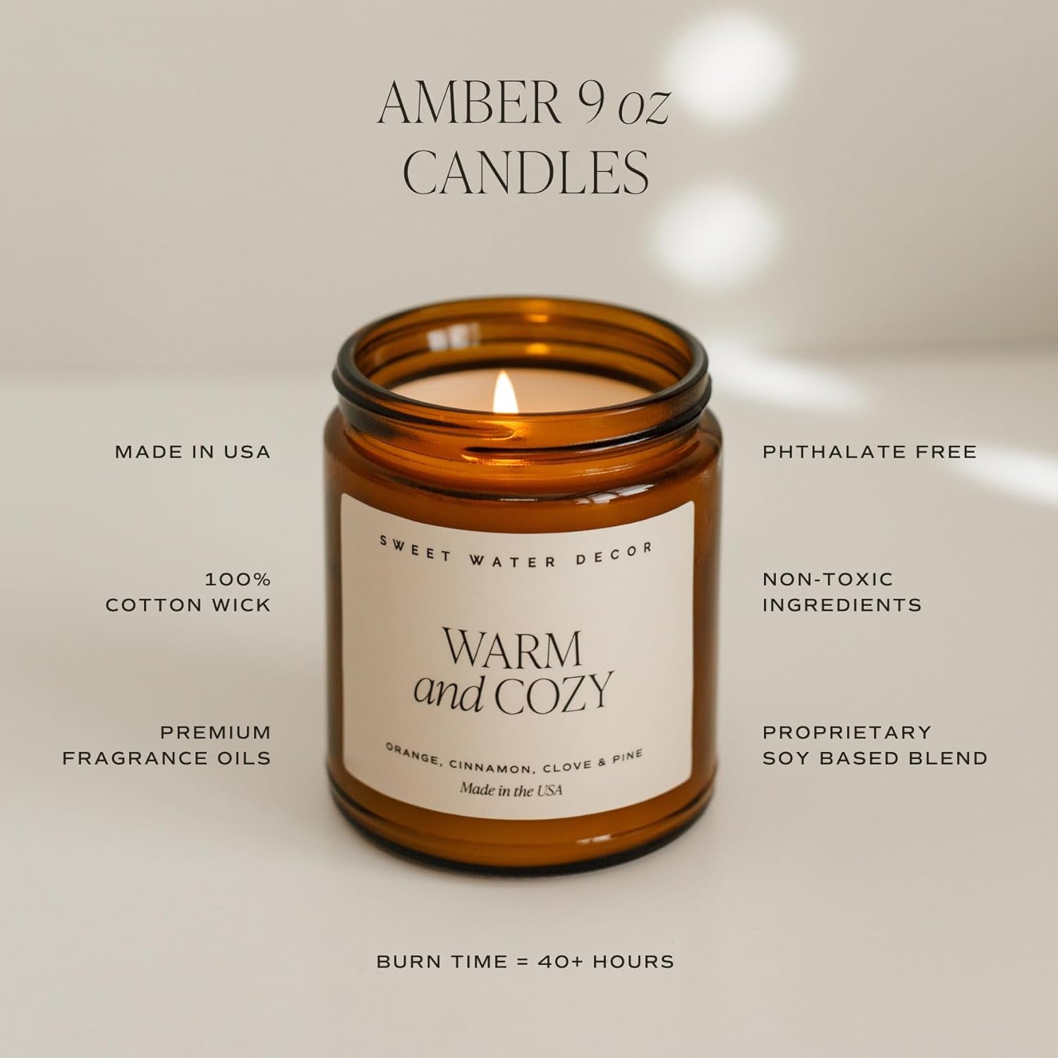 Hello Fall Soy Candles - Fall Candle with Hot Cider, Cinnamon, Cloves, and Nutmeg Scent for Home - Soy Candle with 40 Hours Burn Time - 9Oz Black Lid Amber Jar Candles Fall Scents