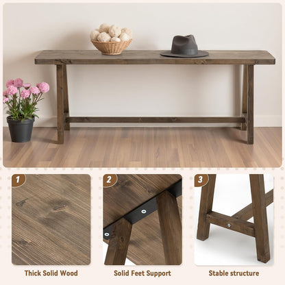 Solid Wood Bench, 47.2” Rustic Farmhouse Entryway Bench for Living Room Dining Room Hallway Closet Room, Indoors & Outdoors Bench