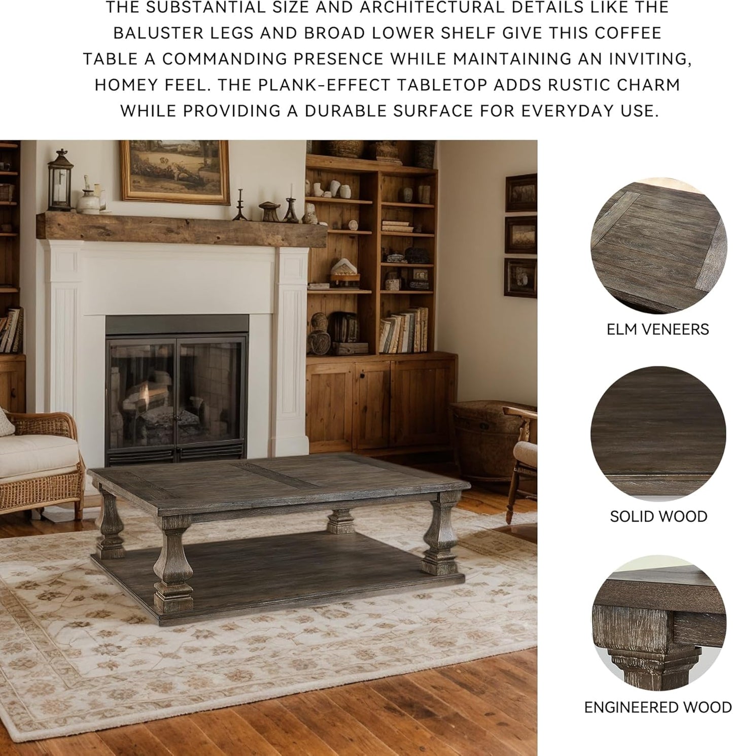 Johnelle Farmhouse Coffee Table with Weathered Gray Finish, Gray