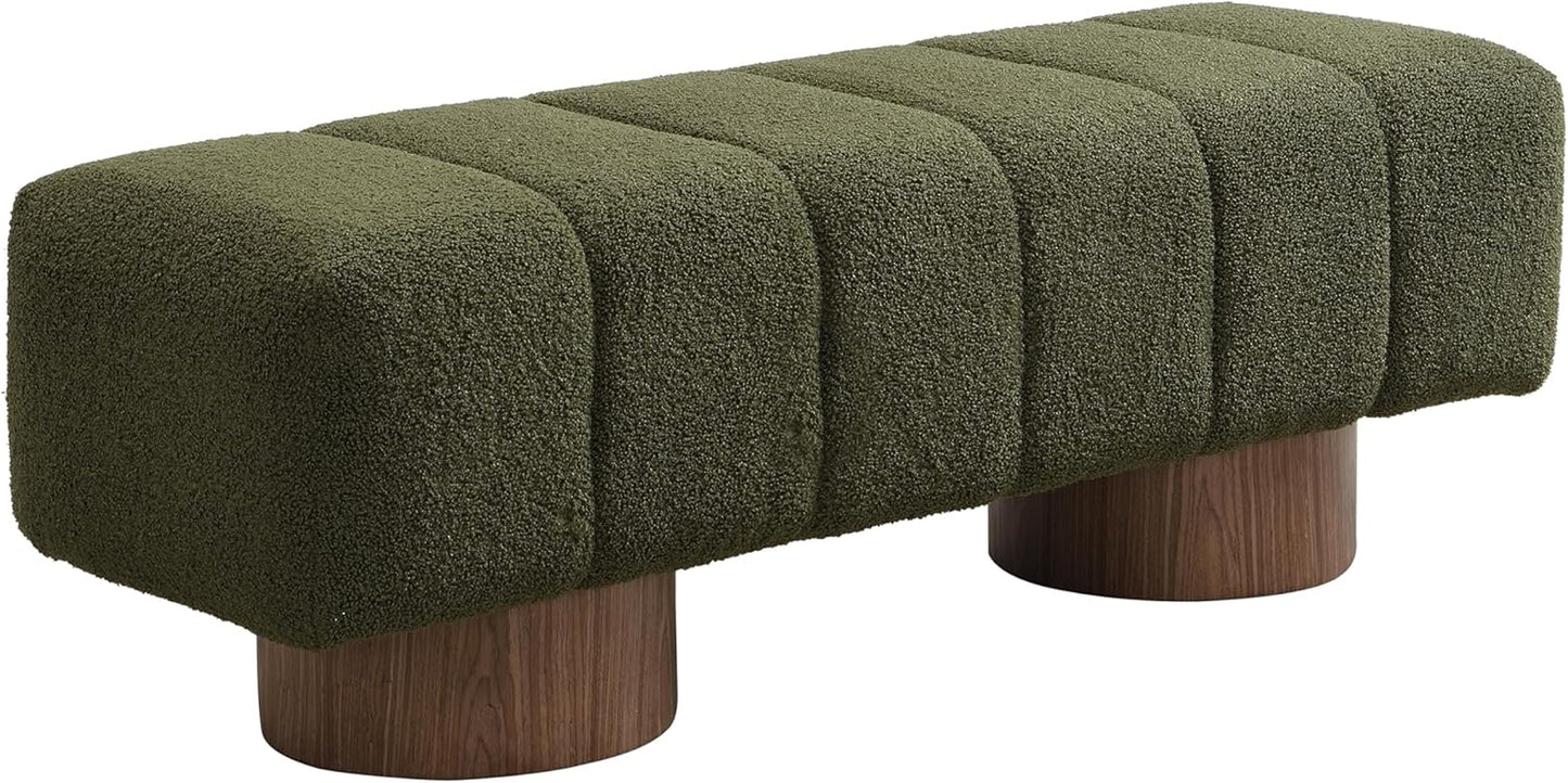 Manila 50" Boucle Fabric Dining Bench, Rectangular Upholstery Ottoman Bench, Bedroom End of Bed Footstool, Living Room Extra Seat Footrest, No Assembly Needed, Jungle Green