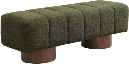 Manila 50" Boucle Fabric Dining Bench, Rectangular Upholstery Ottoman Bench, Bedroom End of Bed Footstool, Living Room Extra Seat Footrest, No Assembly Needed, Jungle Green